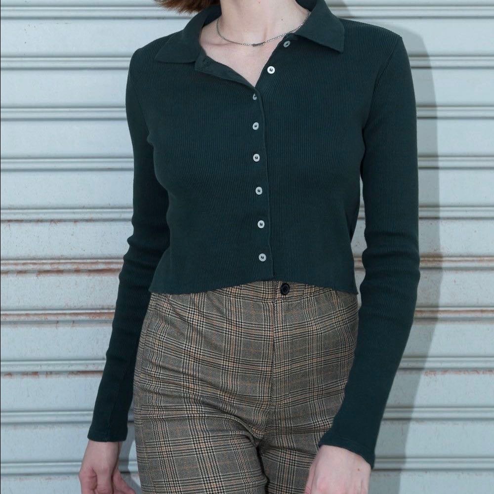 Brandy Melville forest green button-up Caroline cardigan, long sleeve